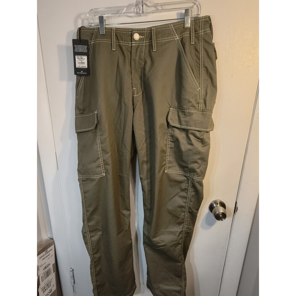 True Religion Cargo Pants Mens 32 NWT Olive Green Contrast Stitch Baggy 701060